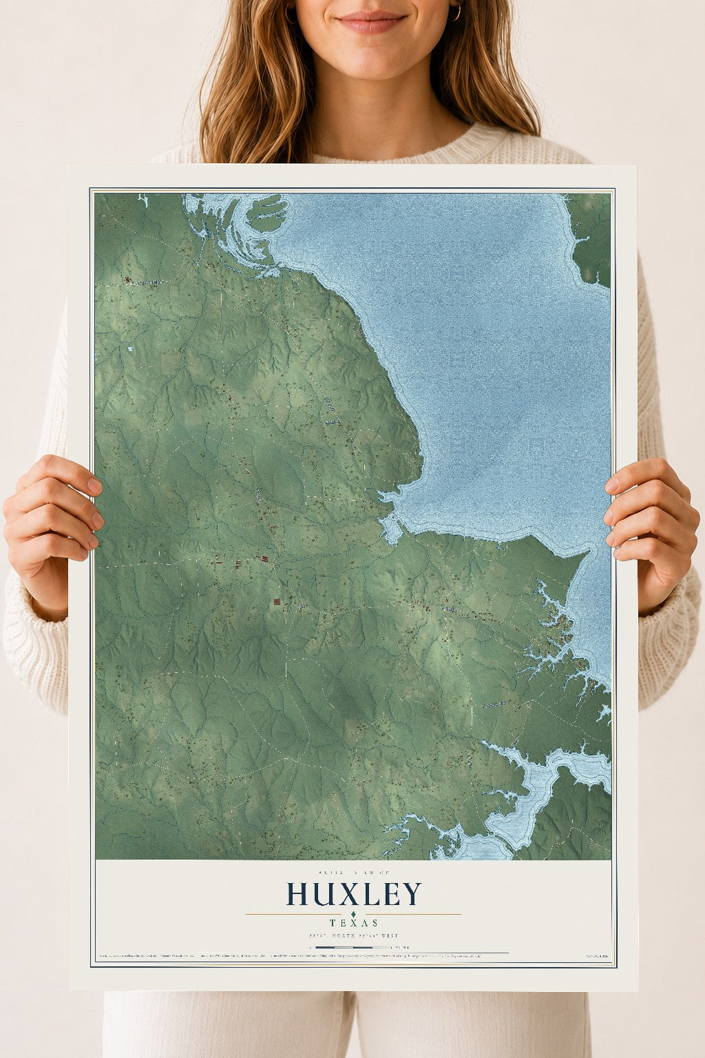 Map of Huxley, Texas, 18 x 24 inch unframed archival matte print