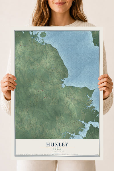 Map of Huxley, Texas, 18 x 24 inch unframed archival matte print