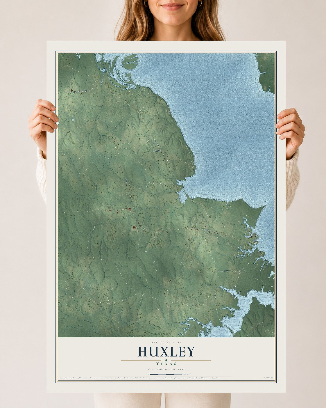 Map of Huxley, Texas, 24 x 36 inch unframed archival matte print