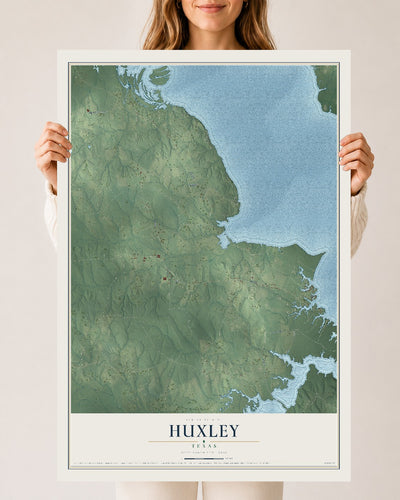 Map of Huxley, Texas, 24 x 36 inch unframed archival matte print