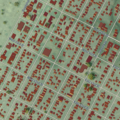 Close-up of the map of Hyde Park, Texas print showing street and building detail
