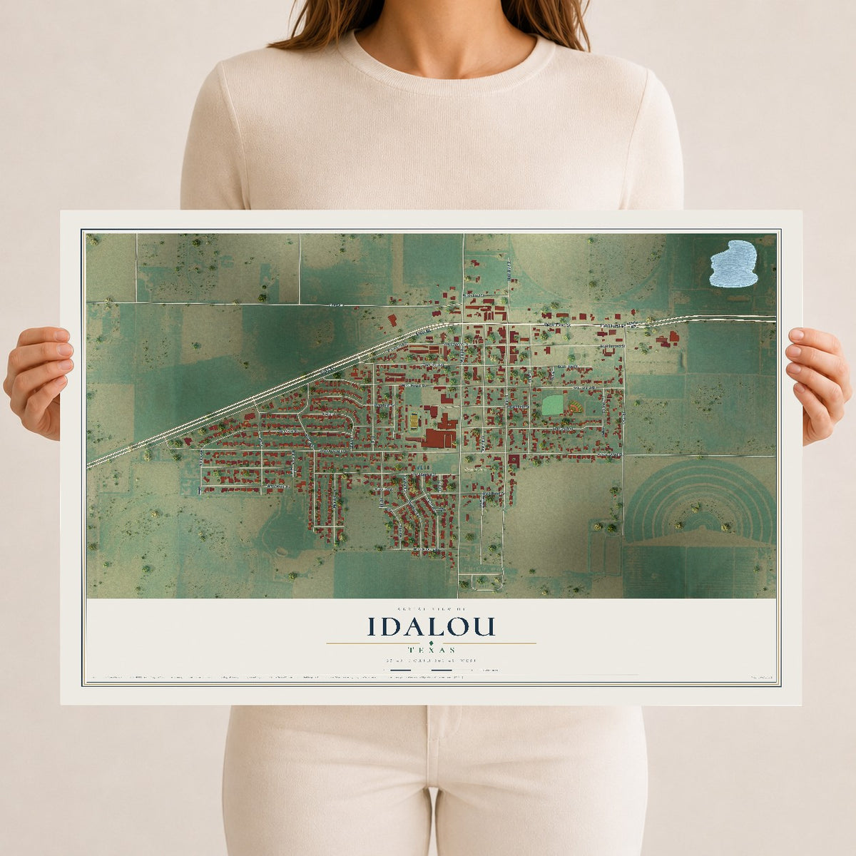 Map of Idalou, Texas, 12 x 18 inch unframed archival matte print