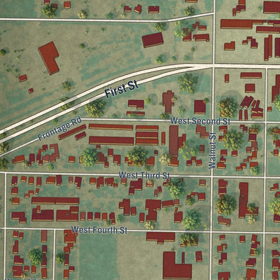 Close-up of the map of Idalou, Texas print showing street and building detail
