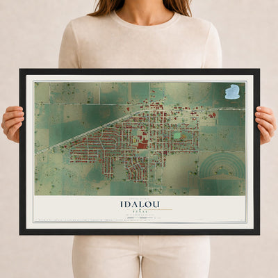 Map of Idalou, Texas, 12 x 18 inch print in a black wood frame