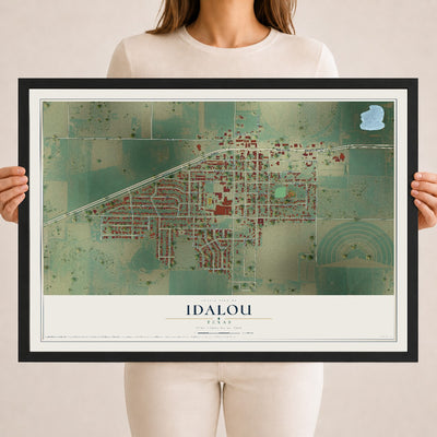 Map of Idalou, Texas, 18 x 24 inch print in a black wood frame