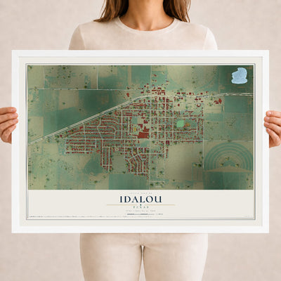 Map of Idalou, Texas, 18 x 24 inch print in a white wood frame