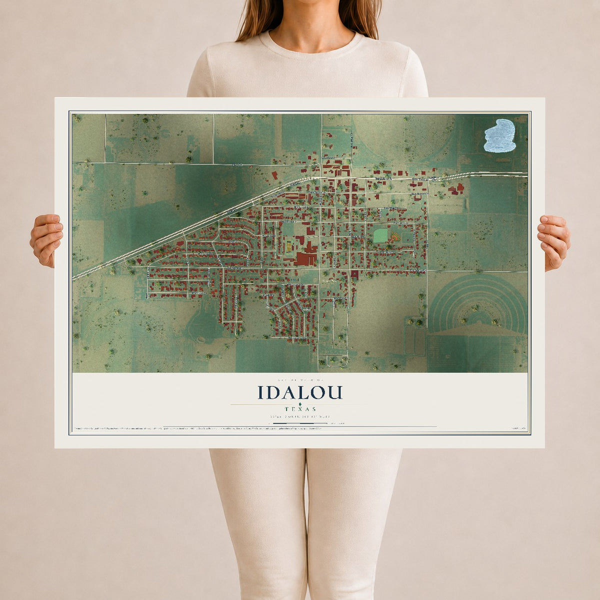 Map of Idalou, Texas, 24 x 36 inch unframed archival matte print