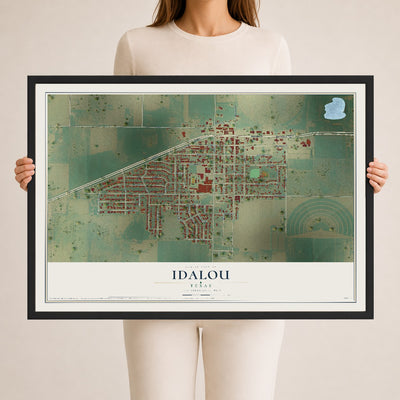 Map of Idalou, Texas, 24 x 36 inch print in a black wood frame