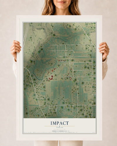 Map of Impact, Texas, 24 x 36 inch print in a white wood frame