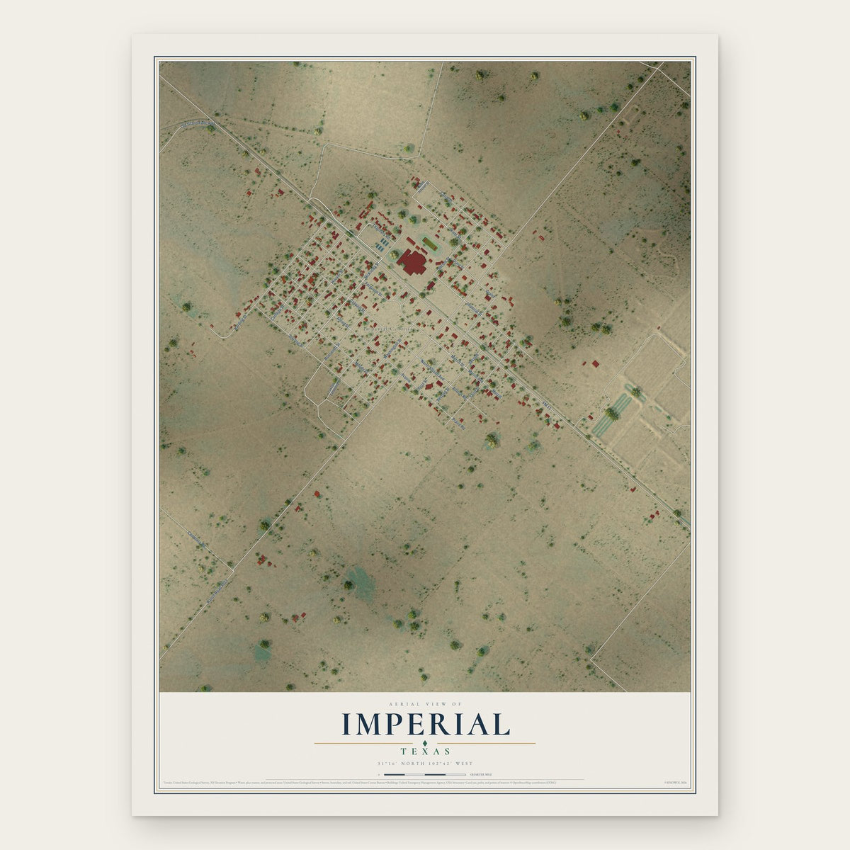 Imperial, Texas map print, the full design