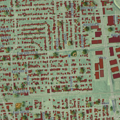 Close-up of the map of Independence Heights, Texas print showing street and building detail