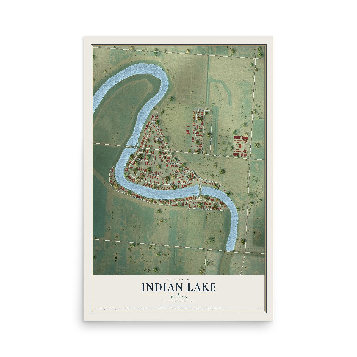 Map of Indian Lake, Texas, 12 x 18 inch unframed archival matte print