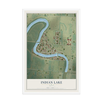Map of Indian Lake, Texas, 12 x 18 inch print in a white wood frame