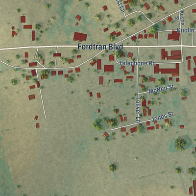 Second close-up of the map of Industry, Texas print showing more streets and buildings