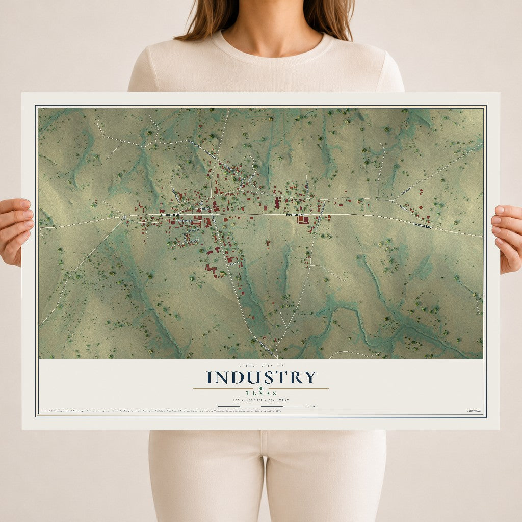 Map of Industry, Texas, 18 x 24 inch unframed archival matte print
