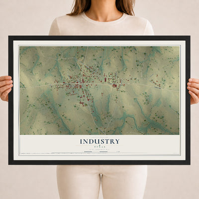 Map of Industry, Texas, 18 x 24 inch print in a black wood frame