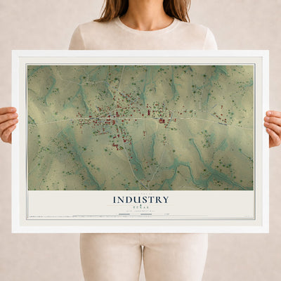 Map of Industry, Texas, 18 x 24 inch print in a white wood frame