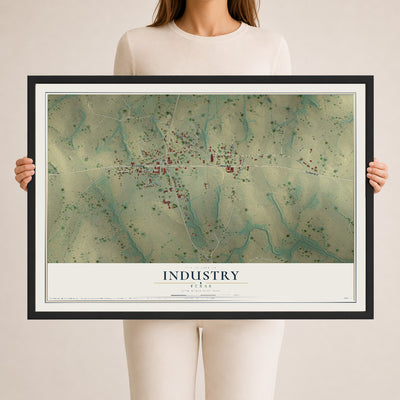 Map of Industry, Texas, 24 x 36 inch print in a black wood frame