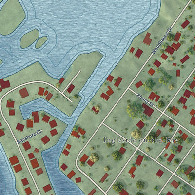Close-up of the map of Ingleside on the Bay, Texas print showing street and building detail
