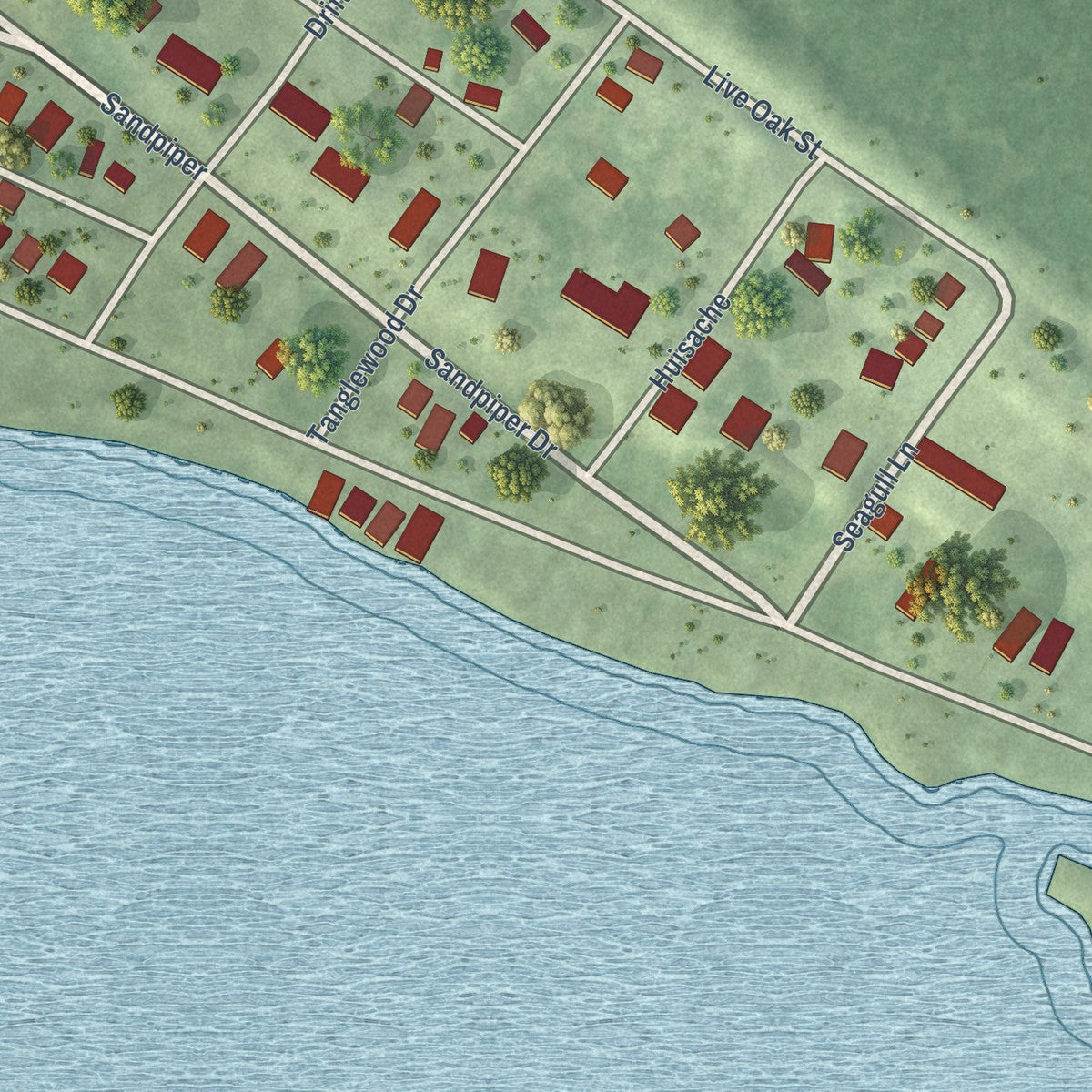 Second close-up of the map of Ingleside on the Bay, Texas print showing more streets and buildings