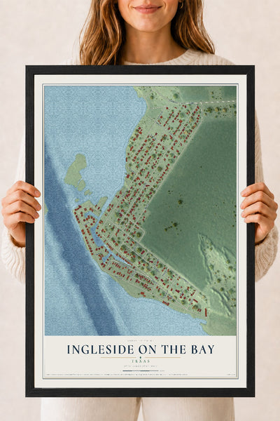 Map of Ingleside on the Bay, Texas, 18 x 24 inch print in a black wood frame