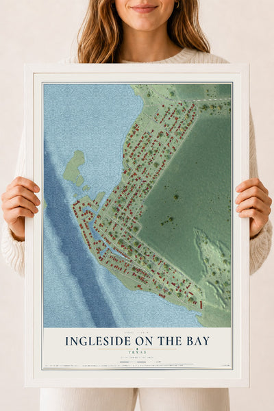 Map of Ingleside on the Bay, Texas, 18 x 24 inch print in a white wood frame
