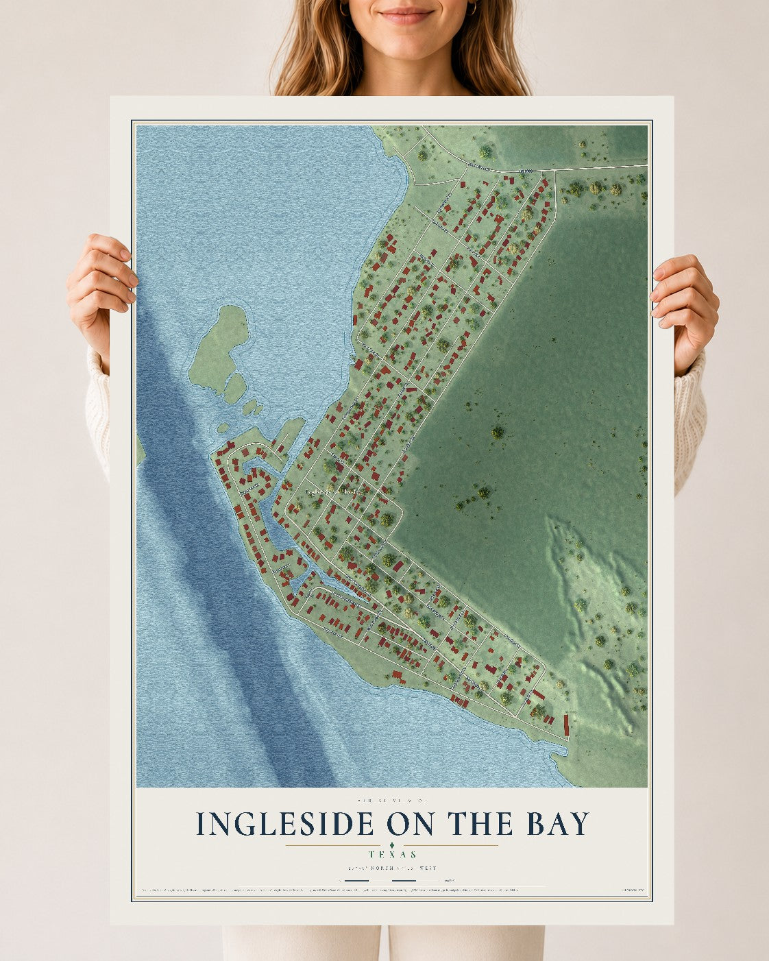 Map of Ingleside on the Bay, Texas, 24 x 36 inch unframed archival matte print
