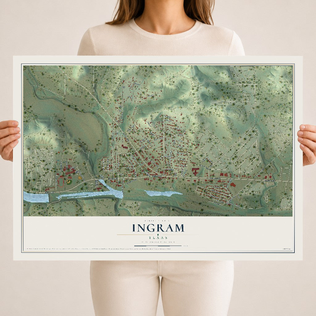 Map of Ingram, Texas, 18 x 24 inch unframed archival matte print