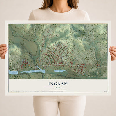 Map of Ingram, Texas, 18 x 24 inch unframed archival matte print
