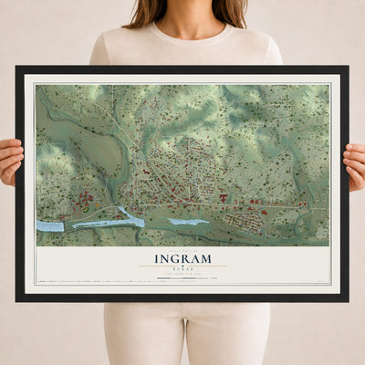 Map of Ingram, Texas, 18 x 24 inch print in a black wood frame