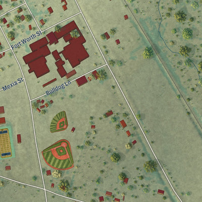 Second close-up of the map of Iola, Texas print showing more streets and buildings