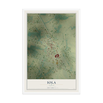 Map of Iola, Texas, 12 x 18 inch print in a white wood frame