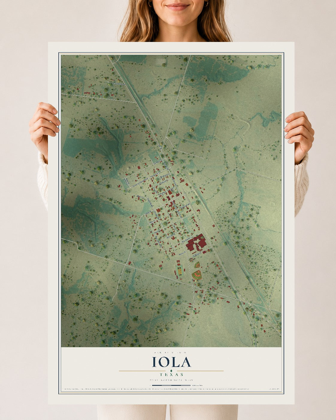 Map of Iola, Texas, 24 x 36 inch unframed archival matte print