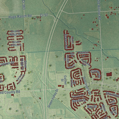 Close-up of the map of Iowa Colony, Texas print showing street and building detail