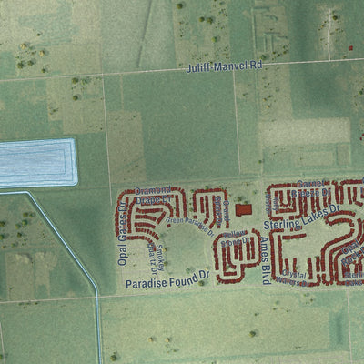 Second close-up of the map of Iowa Colony, Texas print showing more streets and buildings