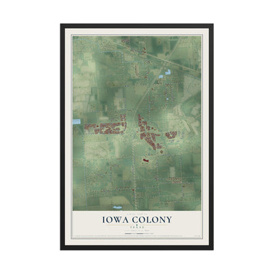 Map of Iowa Colony, Texas, 12 x 18 inch print in a black wood frame