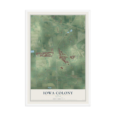Map of Iowa Colony, Texas, 12 x 18 inch print in a white wood frame