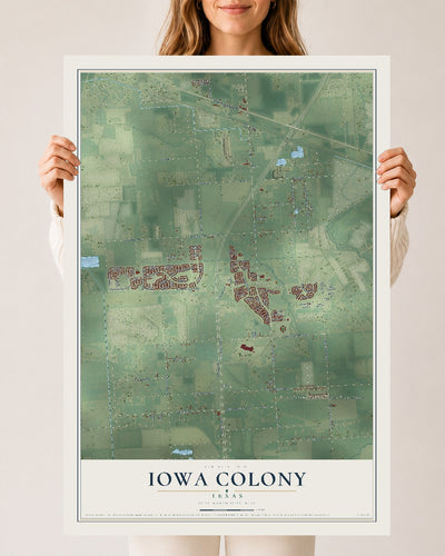 Map of Iowa Colony, Texas, 24 x 36 inch unframed archival matte print