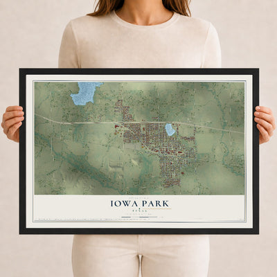 Map of Iowa Park, Texas, 12 x 18 inch print in a black wood frame