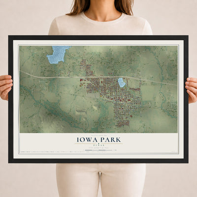 Map of Iowa Park, Texas, 18 x 24 inch print in a black wood frame