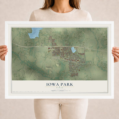 Map of Iowa Park, Texas, 18 x 24 inch print in a white wood frame