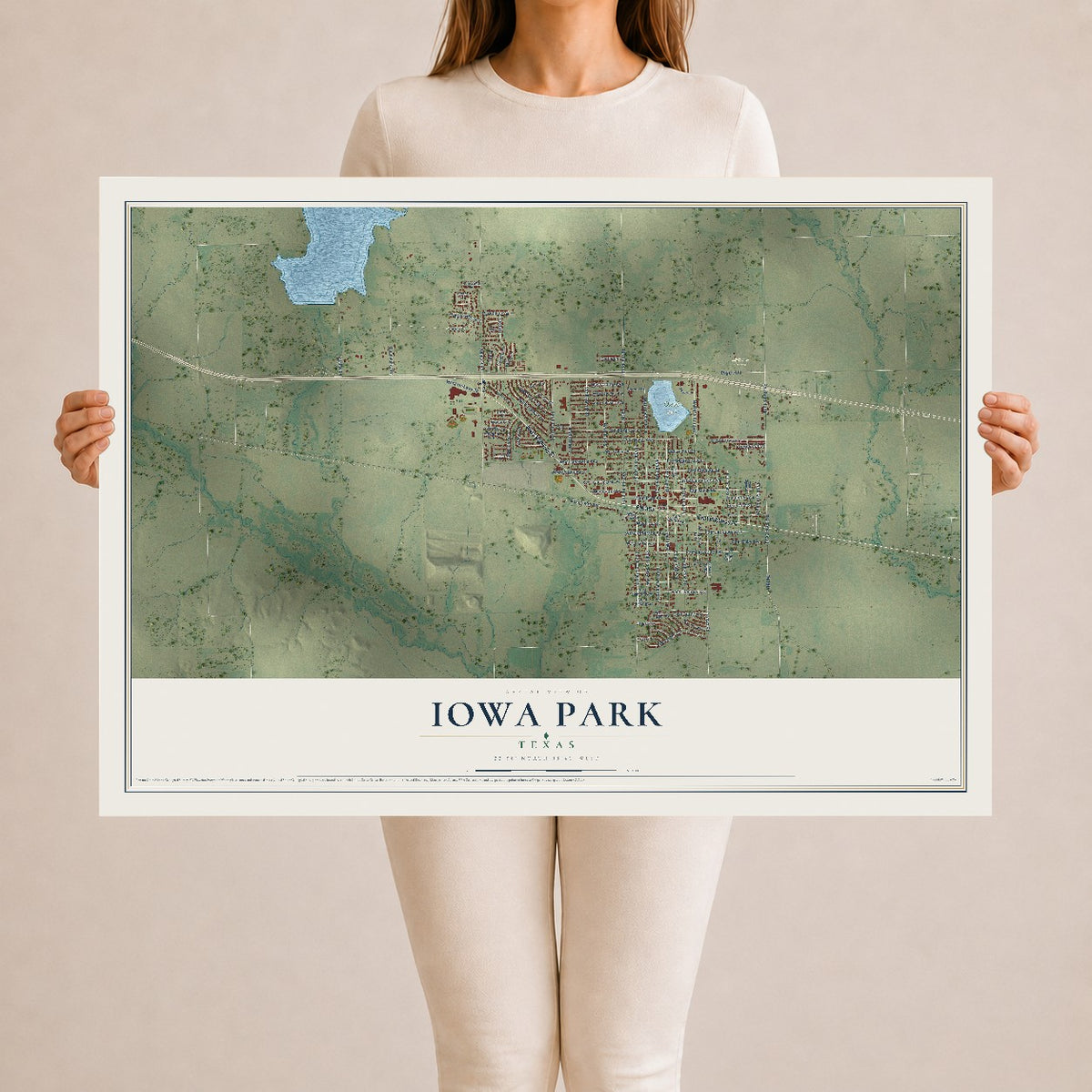 Map of Iowa Park, Texas, 24 x 36 inch unframed archival matte print