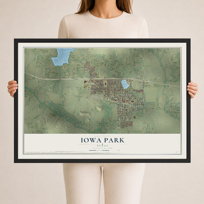 Map of Iowa Park, Texas, 24 x 36 inch print in a black wood frame