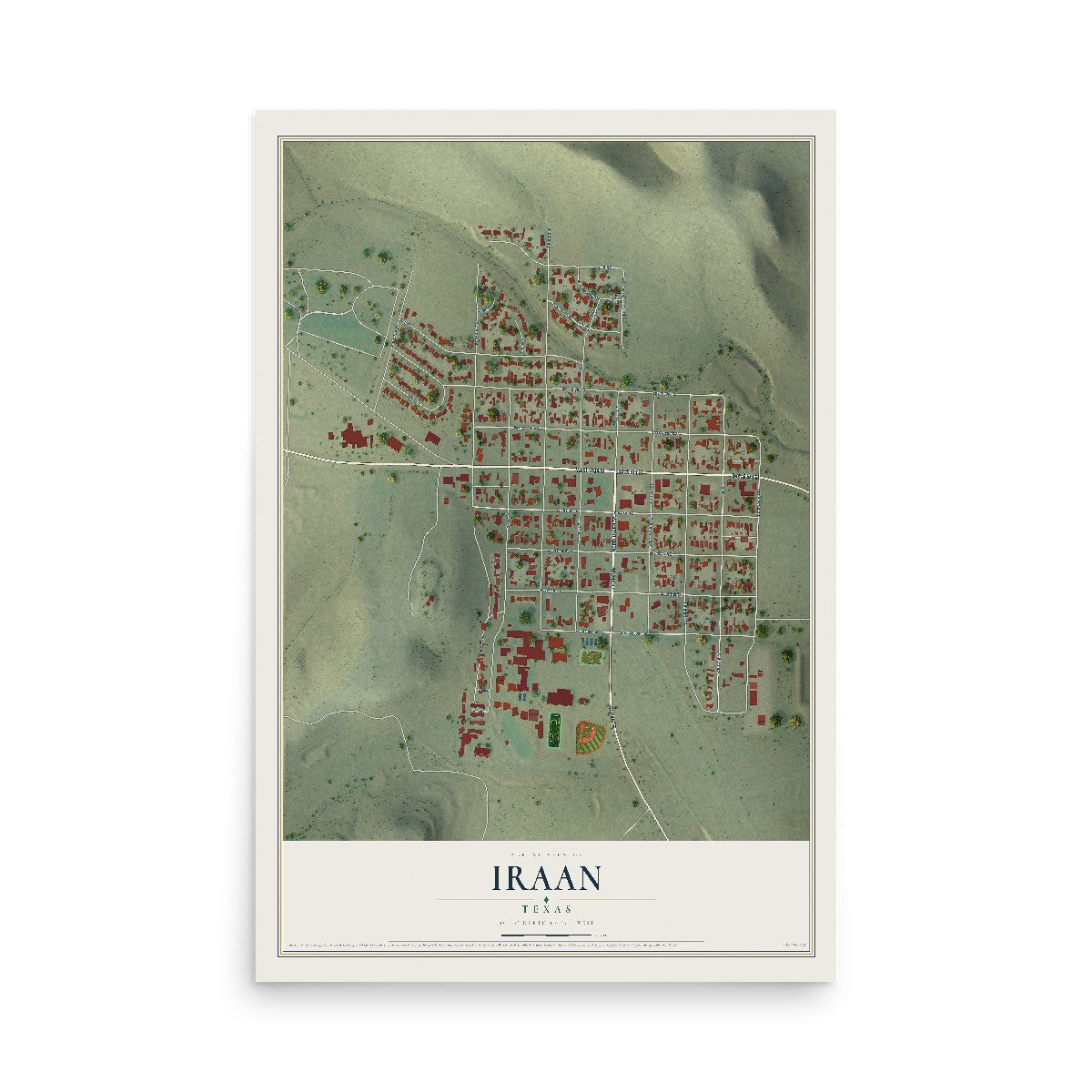 Map of Iraan, Texas, 12 x 18 inch unframed archival matte print