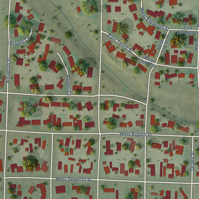 Close-up of the map of Iraan, Texas print showing street and building detail