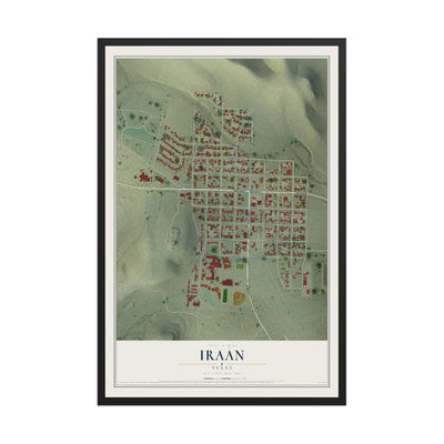 Map of Iraan, Texas, 12 x 18 inch print in a black wood frame