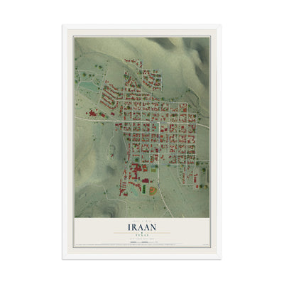Map of Iraan, Texas, 12 x 18 inch print in a white wood frame