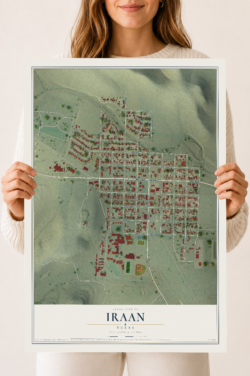 Map of Iraan, Texas, 18 x 24 inch unframed archival matte print
