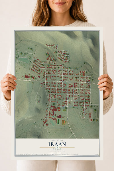 Map of Iraan, Texas, 18 x 24 inch unframed archival matte print