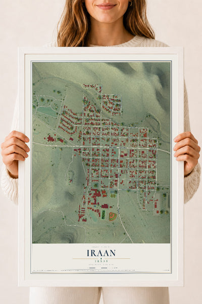 Map of Iraan, Texas, 18 x 24 inch print in a white wood frame
